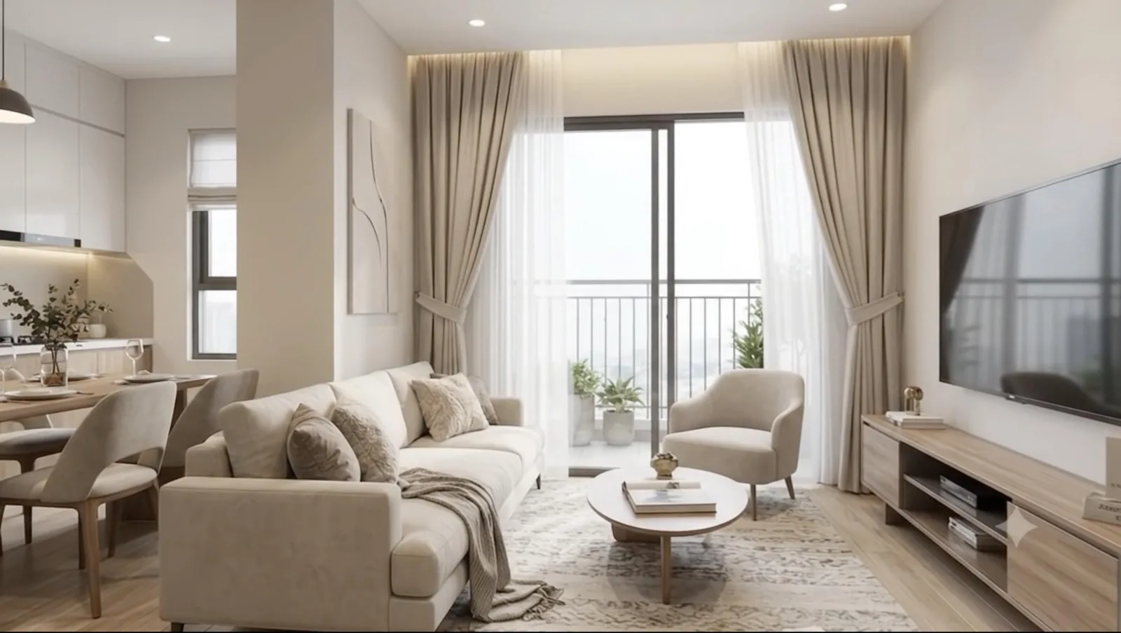 Phối cảnh tham khảo phòng khách căn hộ 2 phòng ngủ Marquee Homes Hải Phòng