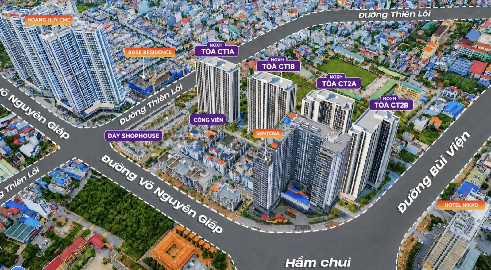 Phối cảnh định hướng các trục Võ Nguyên Giáp, Thiên Lôi và Bùi Viện quanh Marquee Homes