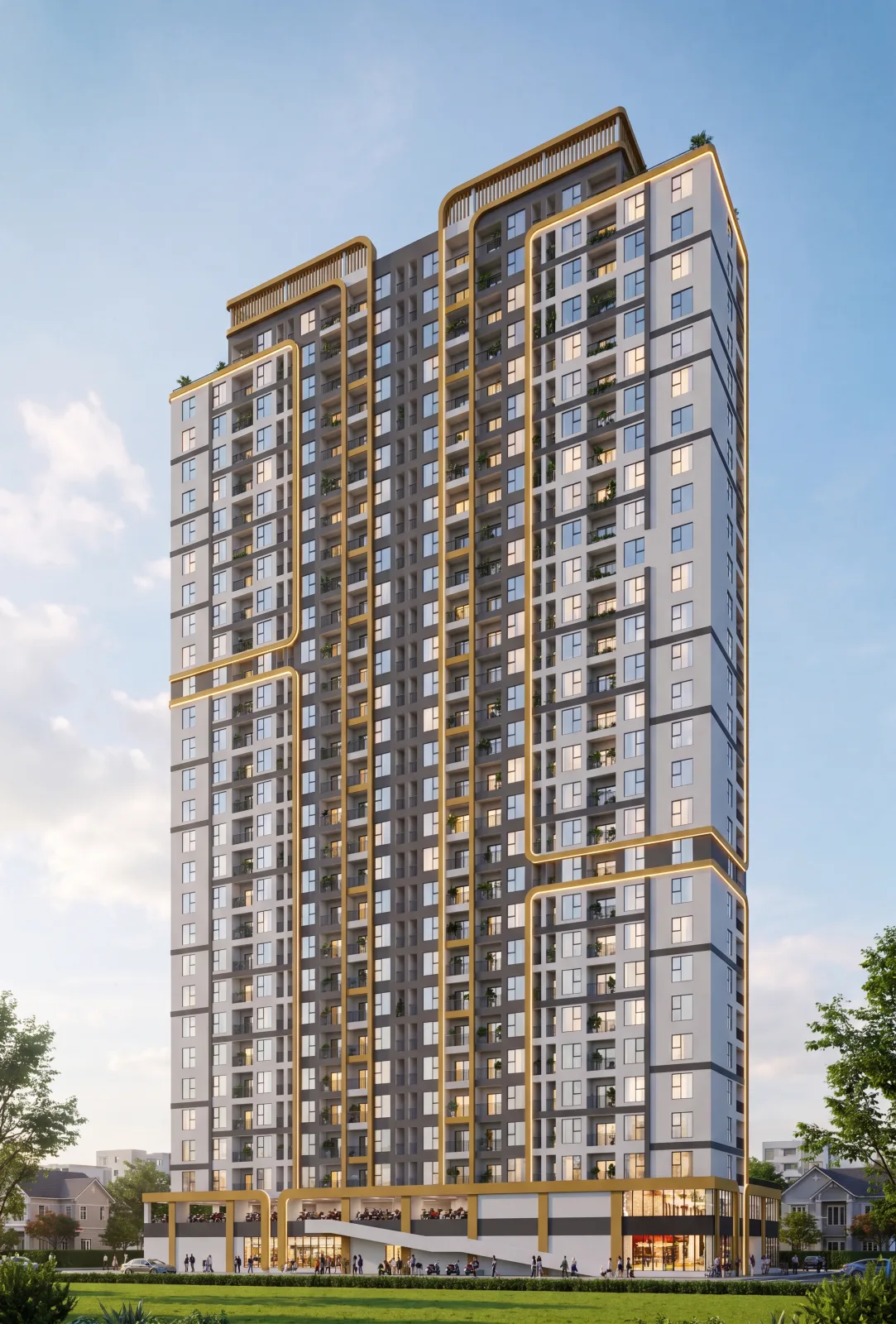 Phối cảnh minh họa mặt ngoài tòa CT2B Marquee Homes